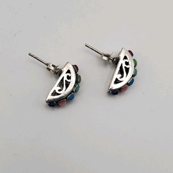 Silpada 925 Sterling Silver Multi Color Rainbow Filigree Post Earrings P0982 - Picture 2 of 6